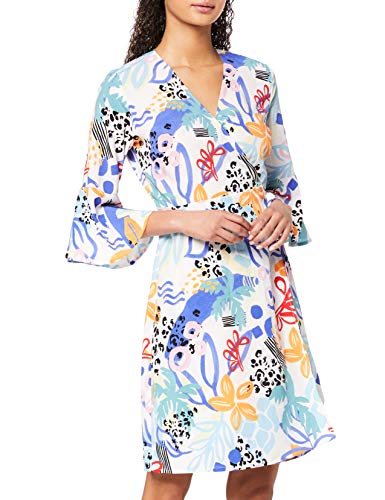 Marca Amazon - find. Vestido Corto Cruzado de Flores Mujer, Multicolor (Multi)., 44, Label: XL