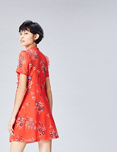 Marca Amazon - find. Vestido Corto de Flores Mujer, Multicolor (Red Mix), 36, Label: XS