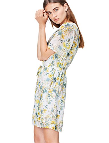 Marca Amazon - find. Vestido Corto de Flores Mujer, Multicolor (Yellow Mix), 40, Label: M