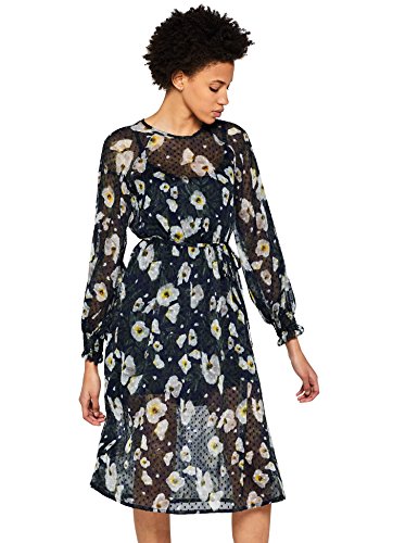 Marca Amazon - find. Vestido de Flores y Gasa Mujer, Multicolor (Multicoloured), 36, Label: XS