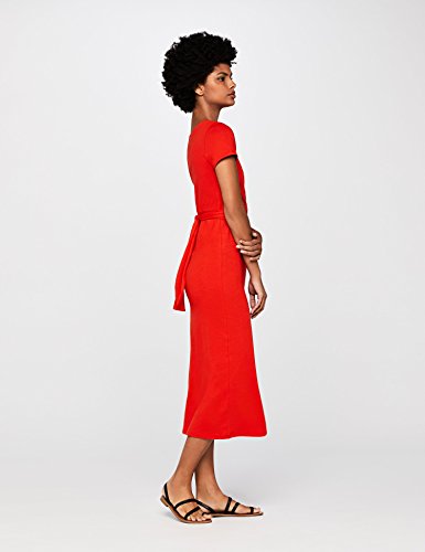 Marca Amazon - find. Vestido Estampado con Cinturón Anudado Mujer, Rojo (Red), 36, Label: XS