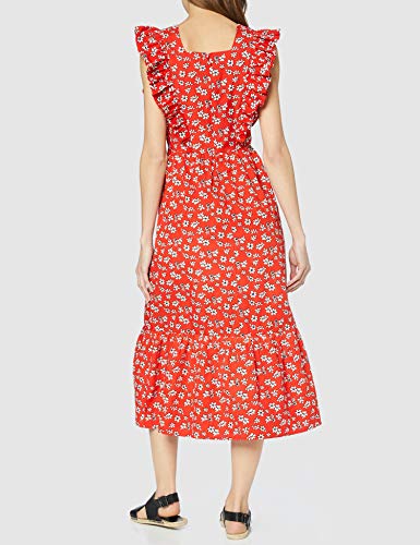 Marca Amazon - find. Vestido Largo Boho de Flores Mujer, Multicolor (flores rojas)., 36, Label: XS