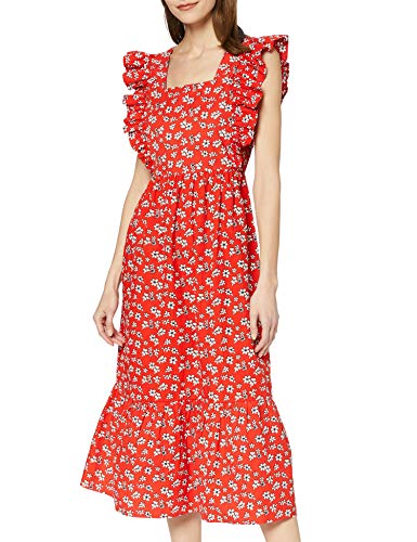 Marca Amazon - find. Vestido Largo Boho de Flores Mujer, Multicolor (flores rojas)., 36, Label: XS