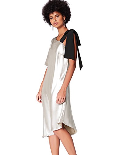Marca Amazon - find. Vestido Midi Asimétrico Mujer, Plateado (Silber), 40, Label: M