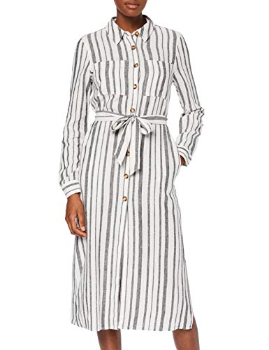 Marca Amazon - find. Vestido Midi Camisero de Lino Mujer, Multicolor (BLACK /WHITE STRIPE), 44, Label: XL