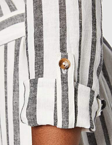 Marca Amazon - find. Vestido Midi Camisero de Lino Mujer, Multicolor (BLACK /WHITE STRIPE), 44, Label: XL