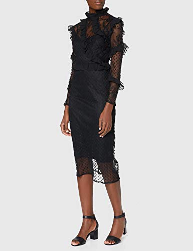Marca Amazon - find. Vestido Midi de Encaje Mujer, Negro (Black), 38, Label: S
