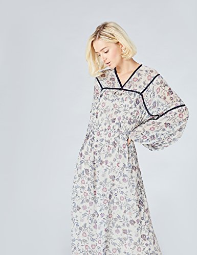 Marca Amazon - find. Vestido Mujer, Multicolor (Ecru), 40, Label: M
