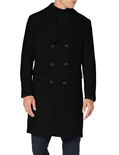 Marca Amazon - find. Wool Mix Double Breasted Smart Abrigo Hombre, Negro (Black), M, Label: M