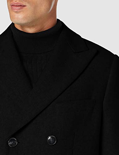 Marca Amazon - find. Wool Mix Double Breasted Smart Abrigo Hombre, Negro (Black), M, Label: M