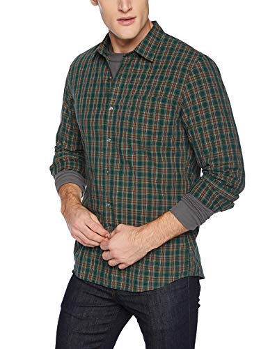 Marca Amazon – Goodthreads – Camisa de manga larga de popelín a cuadros de corte entallado para hombre, Verde (green/burgundy plaid), US S (EU S)