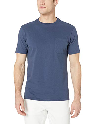 Marca Amazon - Goodthreads - Camiseta de manga corta y cuello redondo de punto de gamuza con bolsillo para hombre, Marino, US M (EU M)