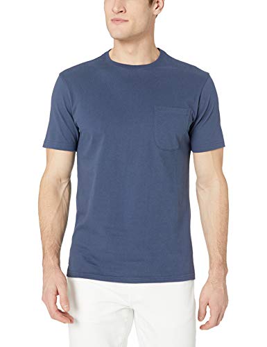 Marca Amazon - Goodthreads - Camiseta de manga corta y cuello redondo de punto de gamuza con bolsillo para hombre, Marino, US M (EU M)