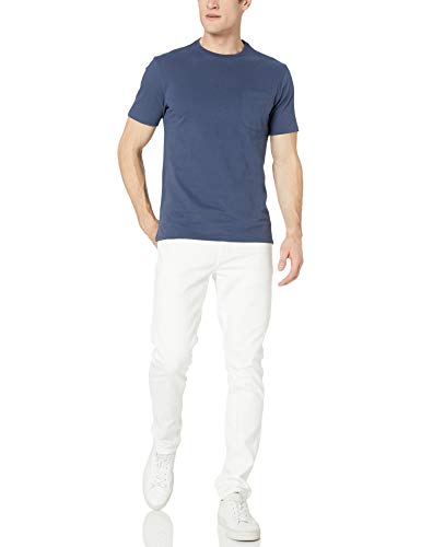 Marca Amazon - Goodthreads - Camiseta de manga corta y cuello redondo de punto de gamuza con bolsillo para hombre, Marino, US M (EU M)