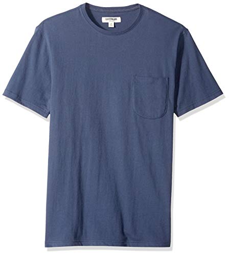 Marca Amazon - Goodthreads - Camiseta de manga corta y cuello redondo de punto de gamuza con bolsillo para hombre, Marino, US M (EU M)