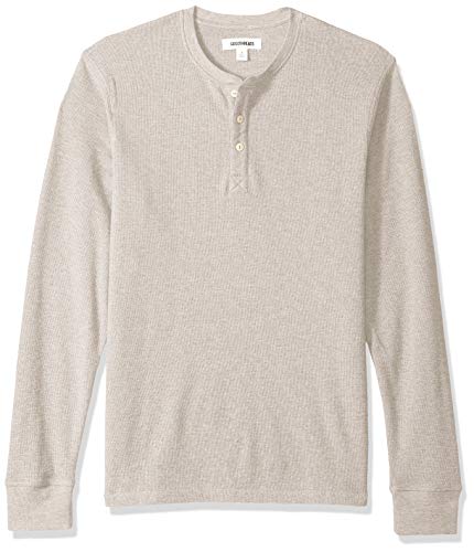 Marca Amazon - Goodthreads - Camiseta térmica flameada de manga larga y cuello Henley para hombre, Beige (heather oatmeal), US L (EU L)