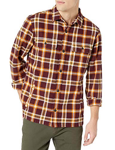Marca Amazon - Goodthreads - Chaqueta de estilo camisa de franela muy resistente para hombre, Rojo (Burgundy Gold Plaid), (Talla del fabricante: X-Small)