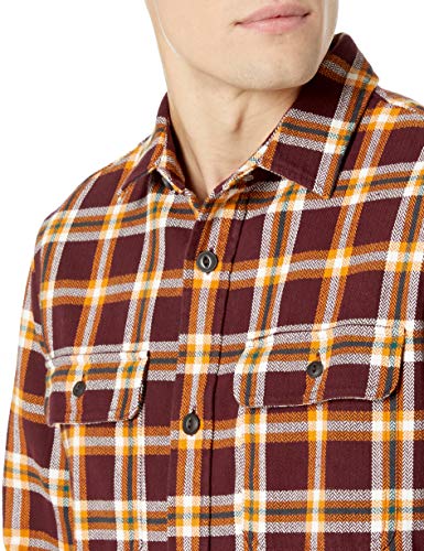 Marca Amazon - Goodthreads - Chaqueta de estilo camisa de franela muy resistente para hombre, Rojo (Burgundy Gold Plaid), (Talla del fabricante: X-Small)