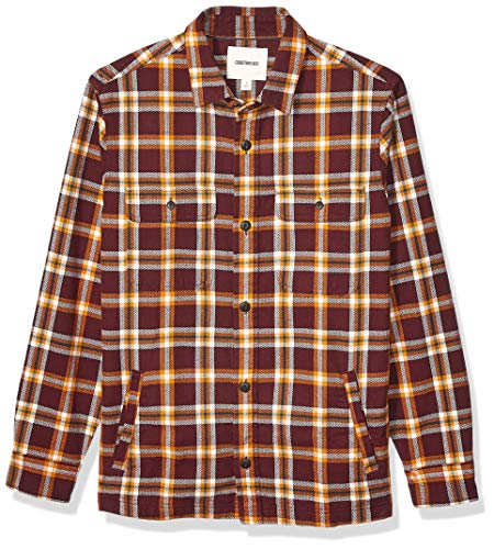 Marca Amazon - Goodthreads - Chaqueta de estilo camisa de franela muy resistente para hombre, Rojo (Burgundy Gold Plaid), (Talla del fabricante: X-Small)