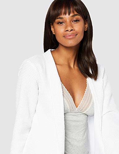 Marca Amazon - IRIS & LILLY Albornoz de Algodón con Textura Mujer, Blanco (White), M, Label: M