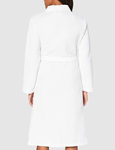 Marca Amazon - IRIS & LILLY Albornoz de Algodón con Textura Mujer, Blanco (White), M, Label: M