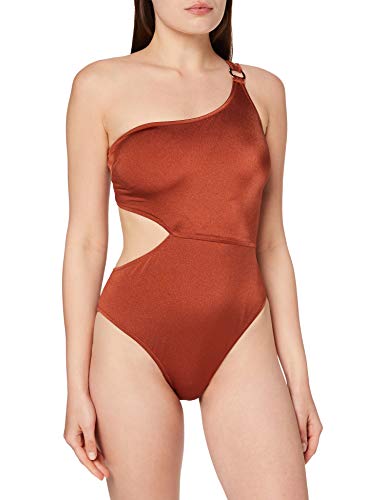 Marca Amazon - IRIS & LILLY Bañador con Aberturas Mujer, Rojo (Sumatra), M, Label: M