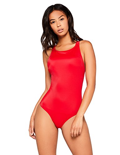 Marca Amazon - IRIS & LILLY Bañador con Espalda Cruzada Mujer, Rojo (Red), S, Label: S