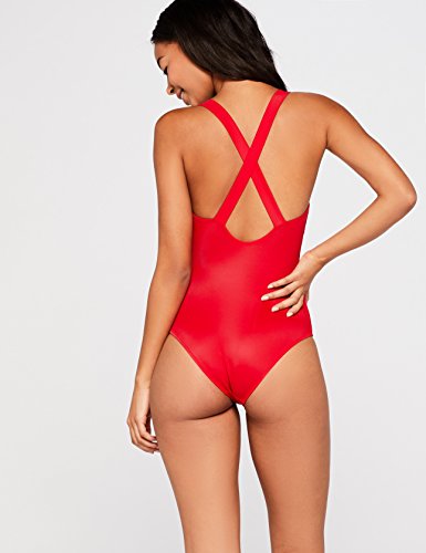 Marca Amazon - IRIS & LILLY Bañador con Espalda Cruzada Mujer, Rojo (Red), XS, Label: XS