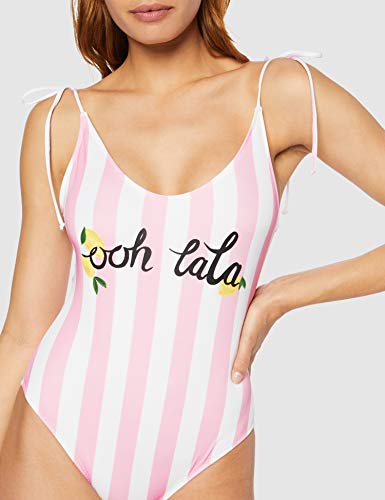 Marca Amazon - IRIS & LILLY Bañador Mujer, Rosa (Pink Stripe), M, Label: M