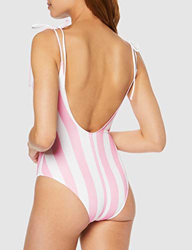 Marca Amazon - IRIS & LILLY Bañador Mujer, Rosa (Pink Stripe), M, Label: M