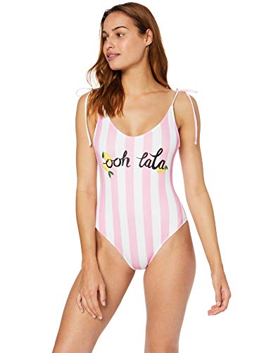 Marca Amazon - IRIS & LILLY Bañador Mujer, Rosa (Pink Stripe), M, Label: M