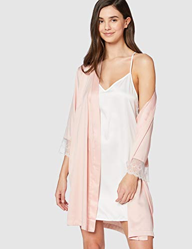 Marca Amazon - IRIS & LILLY Bata Corta Estilo Kimono de Satén para Mujer, Rosa (Rose Smoke), S, Label: S
