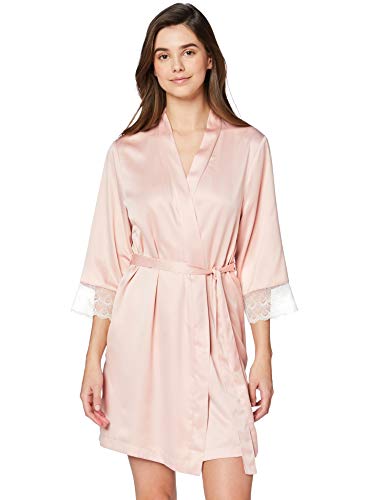 Marca Amazon - IRIS & LILLY Bata Corta Estilo Kimono de Satén para Mujer, Rosa (Rose Smoke), S, Label: S