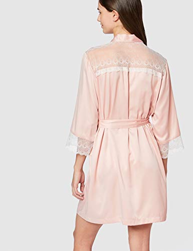 Marca Amazon - IRIS & LILLY Bata Corta Estilo Kimono de Satén para Mujer, Rosa (Rose Smoke), S, Label: S