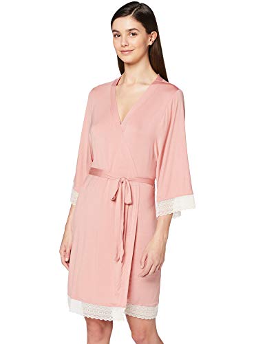 Marca Amazon - Iris & Lilly Bata Larga de Algodón Mujer, Rosa (Rosette), M, Label: M