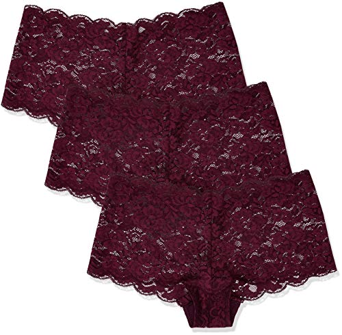Marca Amazon - IRIS & LILLY Braga Boy Short de Encaje Mujer, Pack de 3, Púrpura (Winter Bloom), L, Label: L