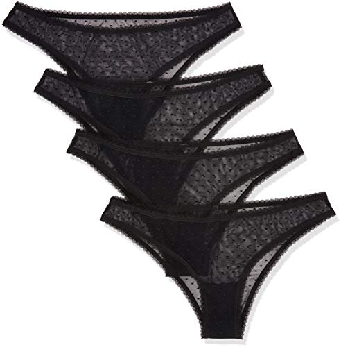 Marca Amazon - IRIS & LILLY Braga Brasileña de Rejilla Mujer, Pack de 4, Negro (Black), L, Label: L