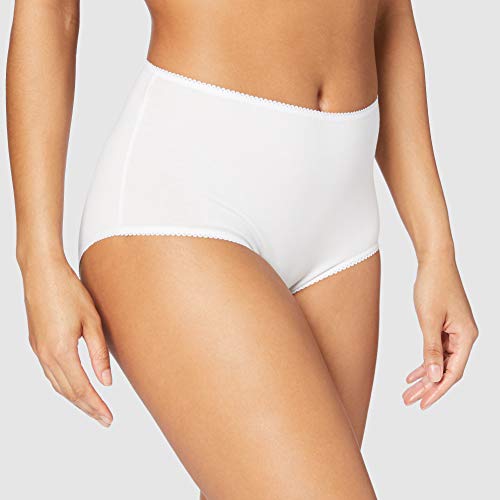 Marca Amazon - IRIS & LILLY Braguita de Talle Alto Algodón para Mujer, Pack de 5, Blanco (White), Large