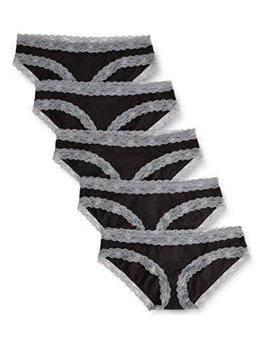 Marca Amazon - Iris & Lilly Braguita Mujer, Pack de 5, Negro (Black/Mid Grey Lace), XXL, Label: XXL