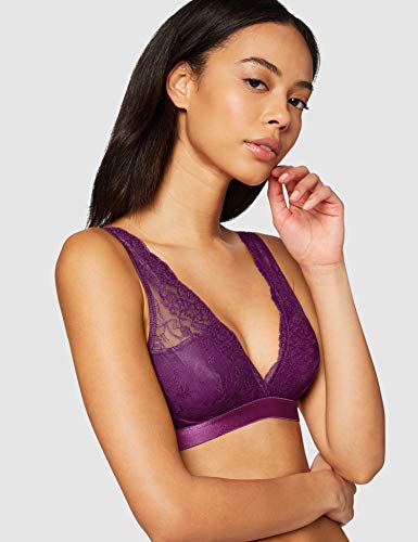 Marca Amazon - IRIS & LILLY Bralette de Encaje Mujer, Morado (Plum), S, Label: S
