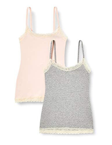 Marca Amazon - IRIS & LILLY Camiseta de Tirantes con Encaje Body Natural para Mujer, Pack de 2, Multicolor (Soft Pink/Grey), XL, Label: XL