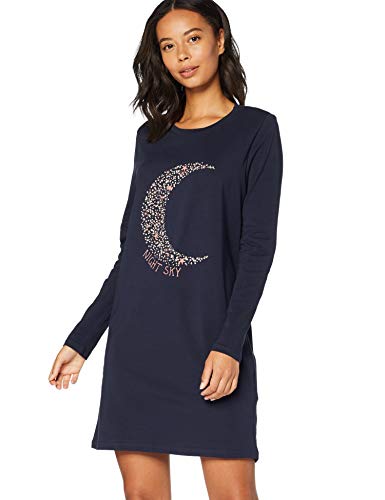 Marca Amazon - IRIS & LILLY Camisón de Manga Larga de Algodón Mujer, Azul (Night Sky), S, Label: S