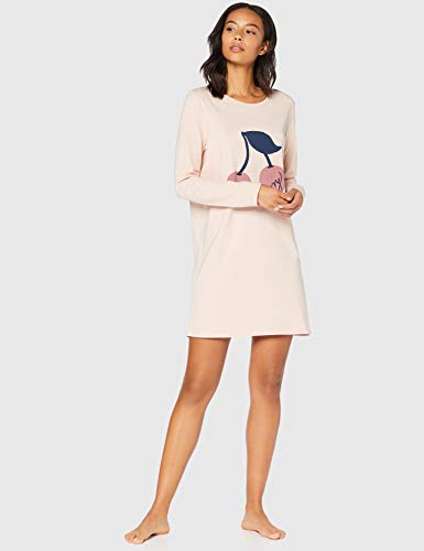 Marca Amazon - IRIS & LILLY Camisón de Manga Larga de Algodón Mujer, Rosa (Rose Smoke), L, Label: L