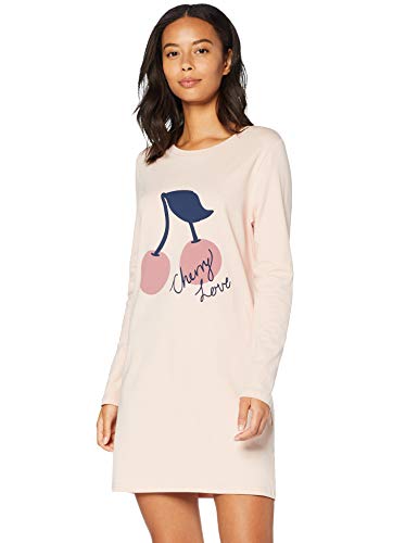 Marca Amazon - IRIS & LILLY Camisón de Manga Larga de Algodón Mujer, Rosa (Rose Smoke), L, Label: L