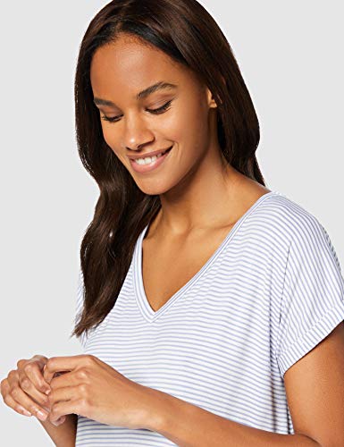 Marca Amazon - Iris & Lilly Camisón sin Mangas de Algodón Mujer, Azul (Stripe), L, Label: L