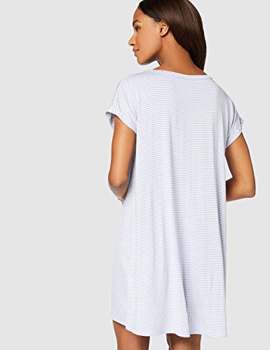 Marca Amazon - Iris & Lilly Camisón sin Mangas de Algodón Mujer, Azul (Stripe), L, Label: L