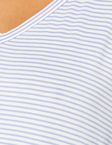 Marca Amazon - Iris & Lilly Camisón sin Mangas de Algodón Mujer, Azul (Stripe), L, Label: L