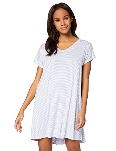 Marca Amazon - Iris & Lilly Camisón sin Mangas de Algodón Mujer, Azul (Stripe), L, Label: L