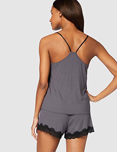 Marca Amazon - Iris & Lilly Conjunto de Pijama Mujer, Gris (perla ennegrecida)., S, Label: S