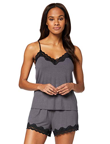 Marca Amazon - Iris & Lilly Conjunto de Pijama Mujer, Gris (perla ennegrecida)., S, Label: S